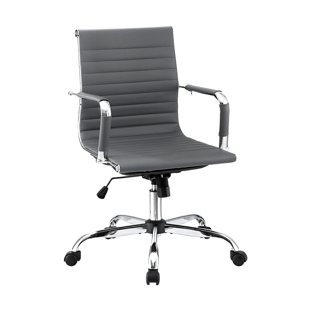 Artiss Office Chair Conference Chairs PU Leather Mid Back Grey-Furniture > Bar Stools & Chairs > Gaming Chairs-PEROZ Accessories