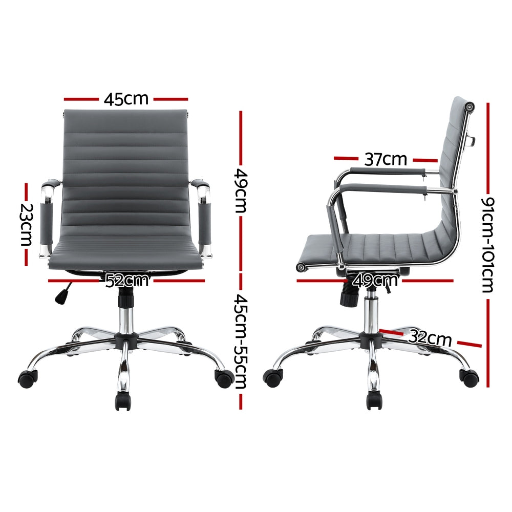 Artiss Office Chair Conference Chairs PU Leather Mid Back Grey-Furniture > Bar Stools & Chairs > Gaming Chairs-PEROZ Accessories