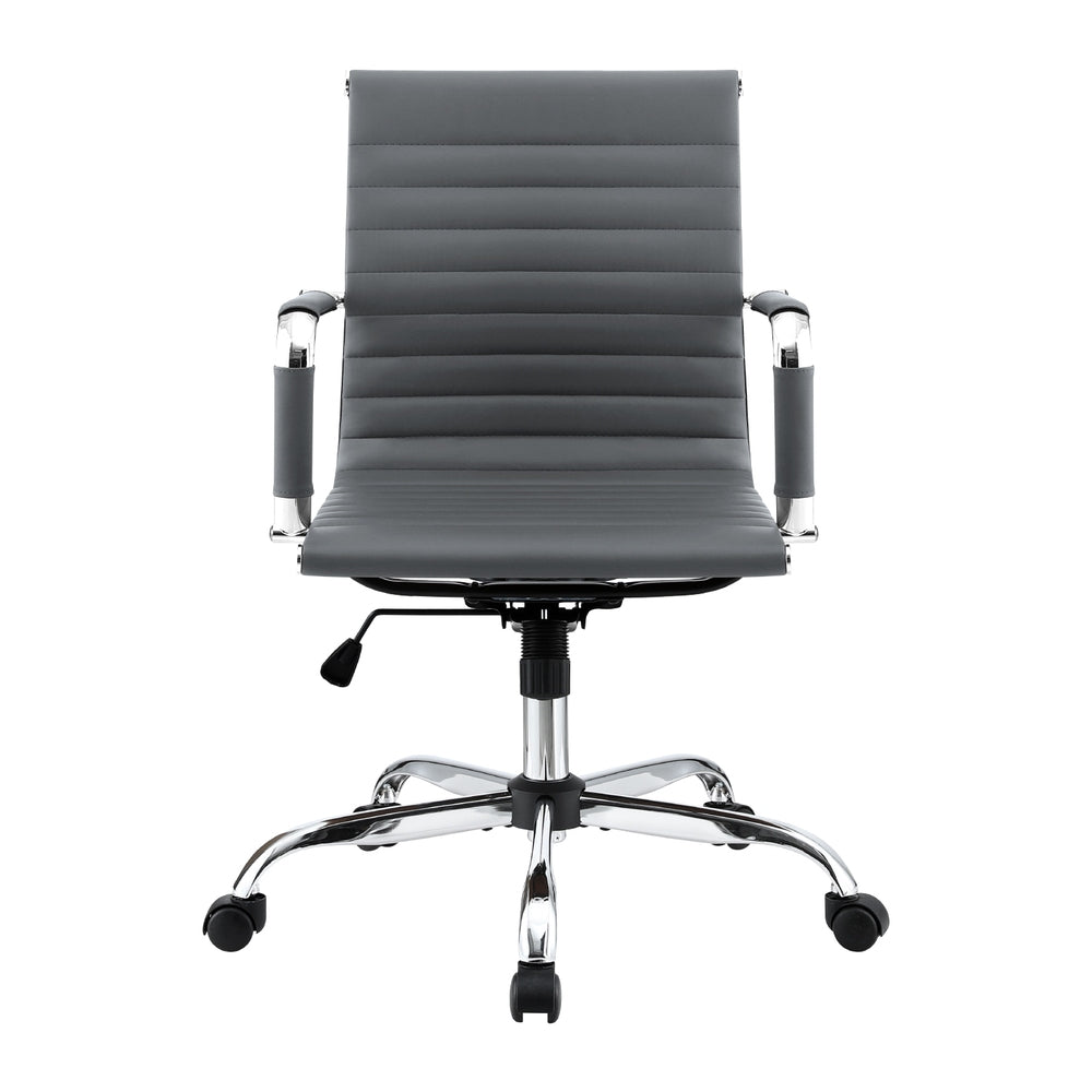 Artiss Office Chair Conference Chairs PU Leather Mid Back Grey-Furniture > Bar Stools & Chairs > Gaming Chairs-PEROZ Accessories