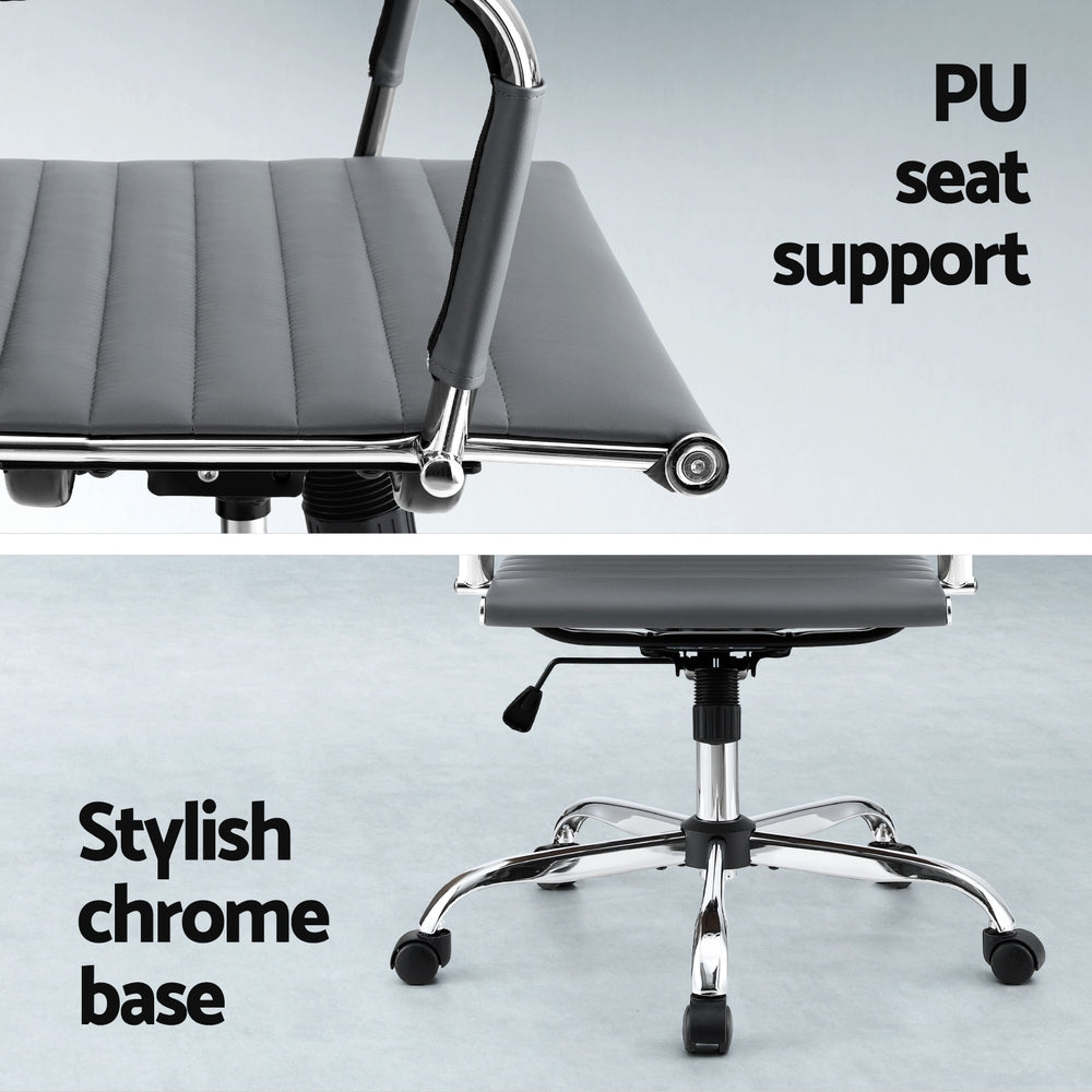 Artiss Office Chair Conference Chairs PU Leather Mid Back Grey-Furniture > Bar Stools & Chairs > Gaming Chairs-PEROZ Accessories