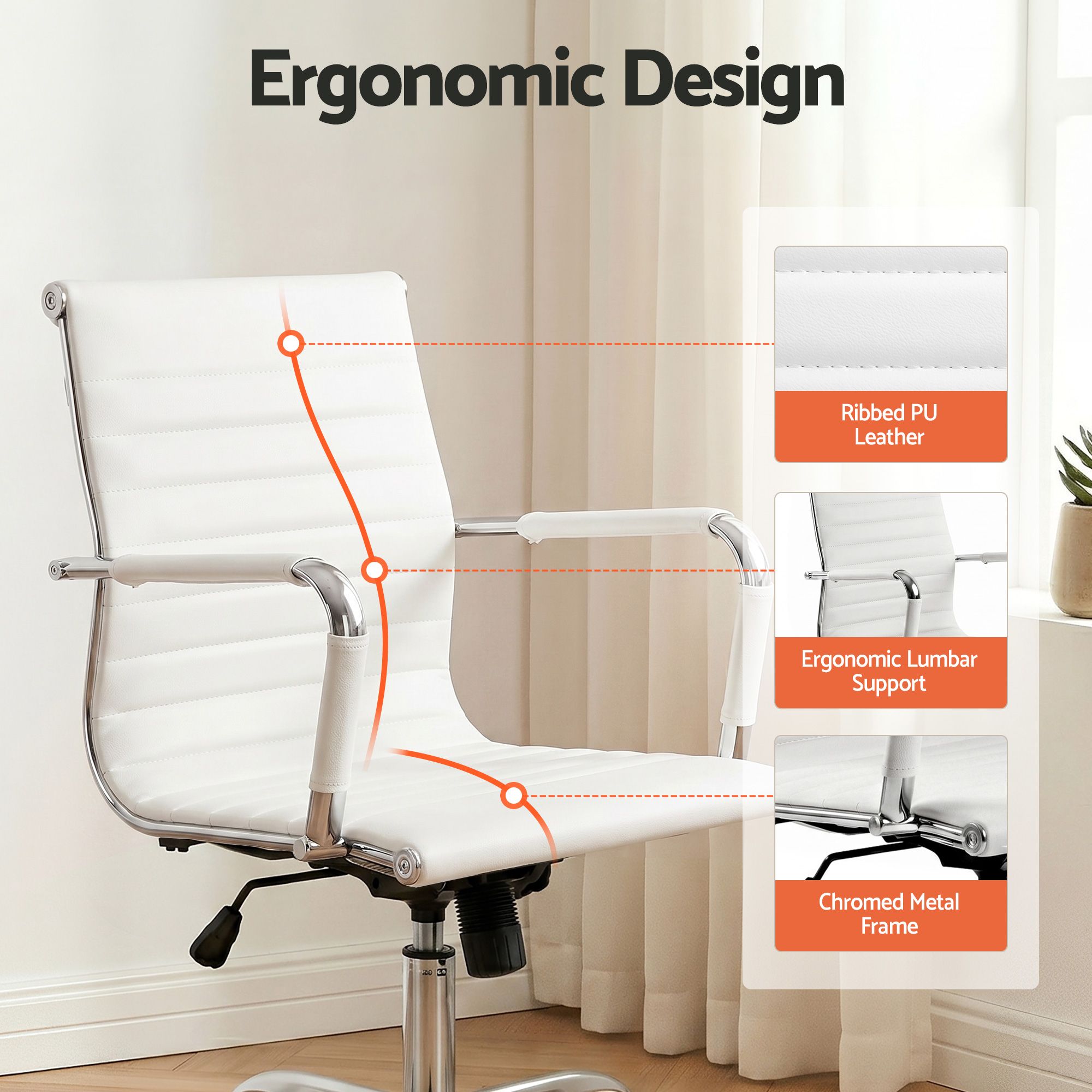Artiss Office Chair Conference Chairs PU Leather Mid Back White-Office Chairs-PEROZ Accessories