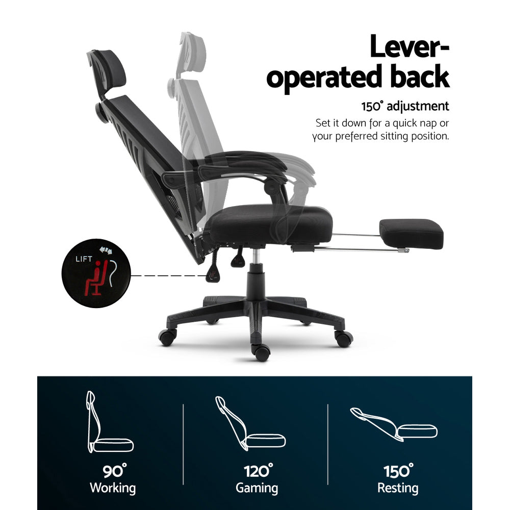 Artiss Mesh Office Chair Recliner Black-Office Chairs-PEROZ Accessories
