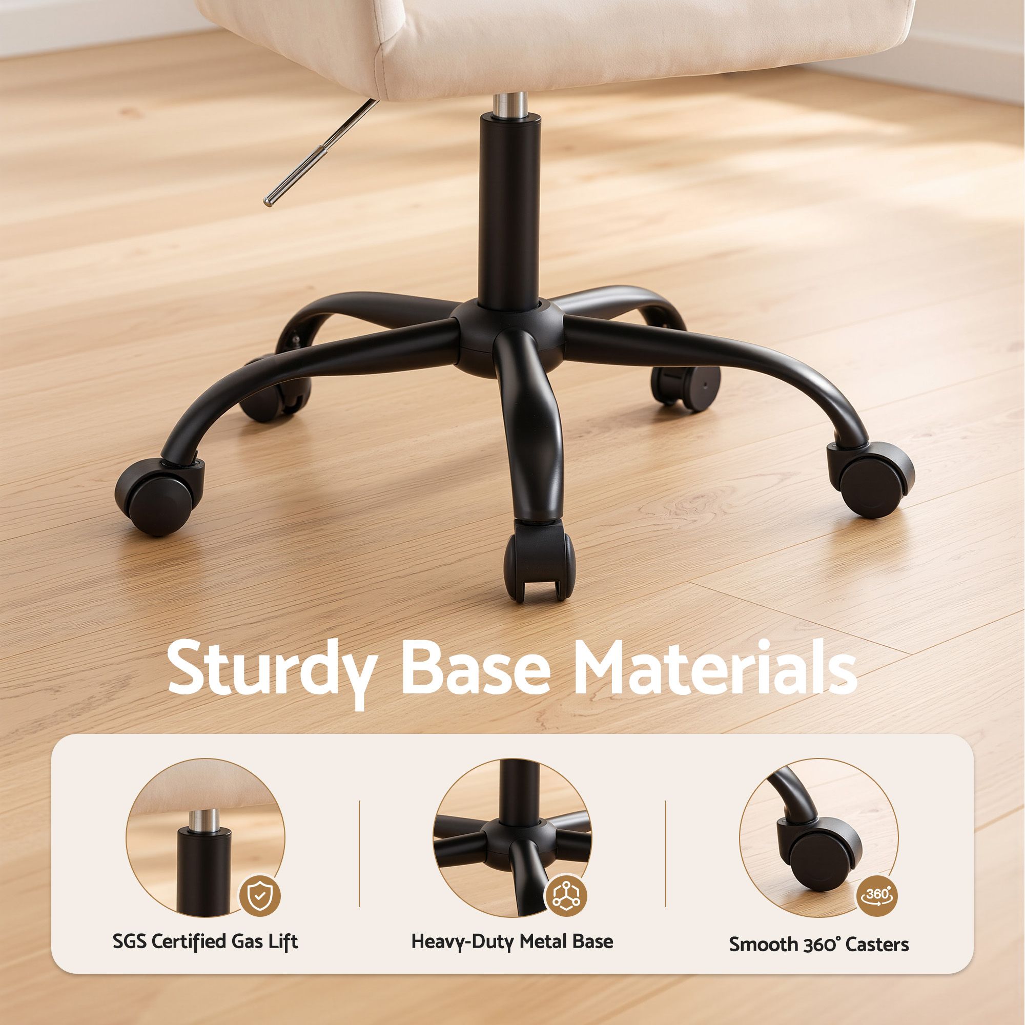 Artiss Office Chair Velvet Seat Cream-Furniture > Bar Stools & Chairs-PEROZ Accessories