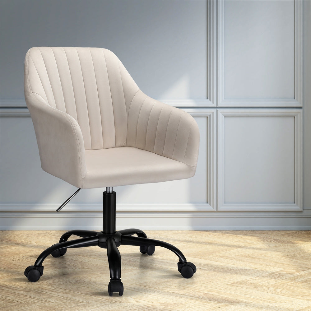 Artiss Office Chair Velvet Seat Cream-Furniture > Bar Stools & Chairs-PEROZ Accessories