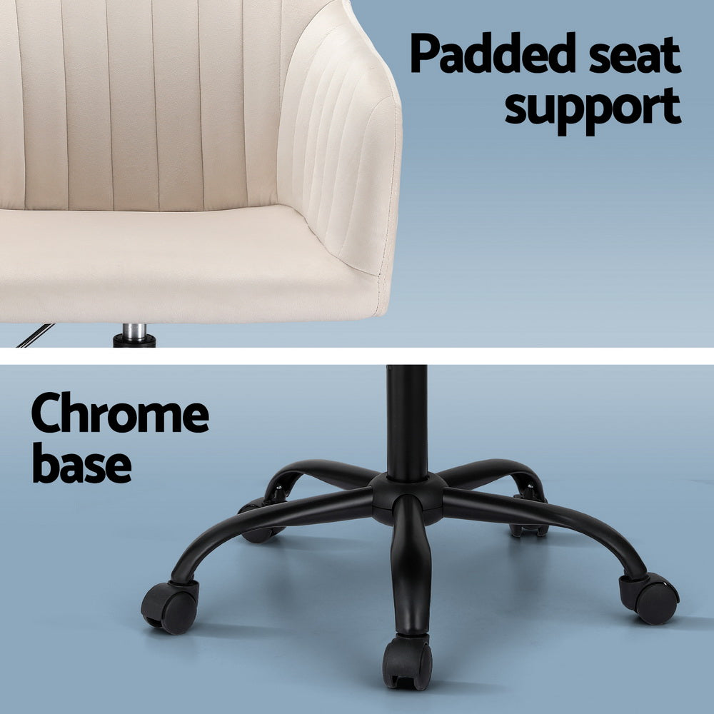 Artiss Office Chair Velvet Seat Cream-Furniture > Bar Stools & Chairs-PEROZ Accessories