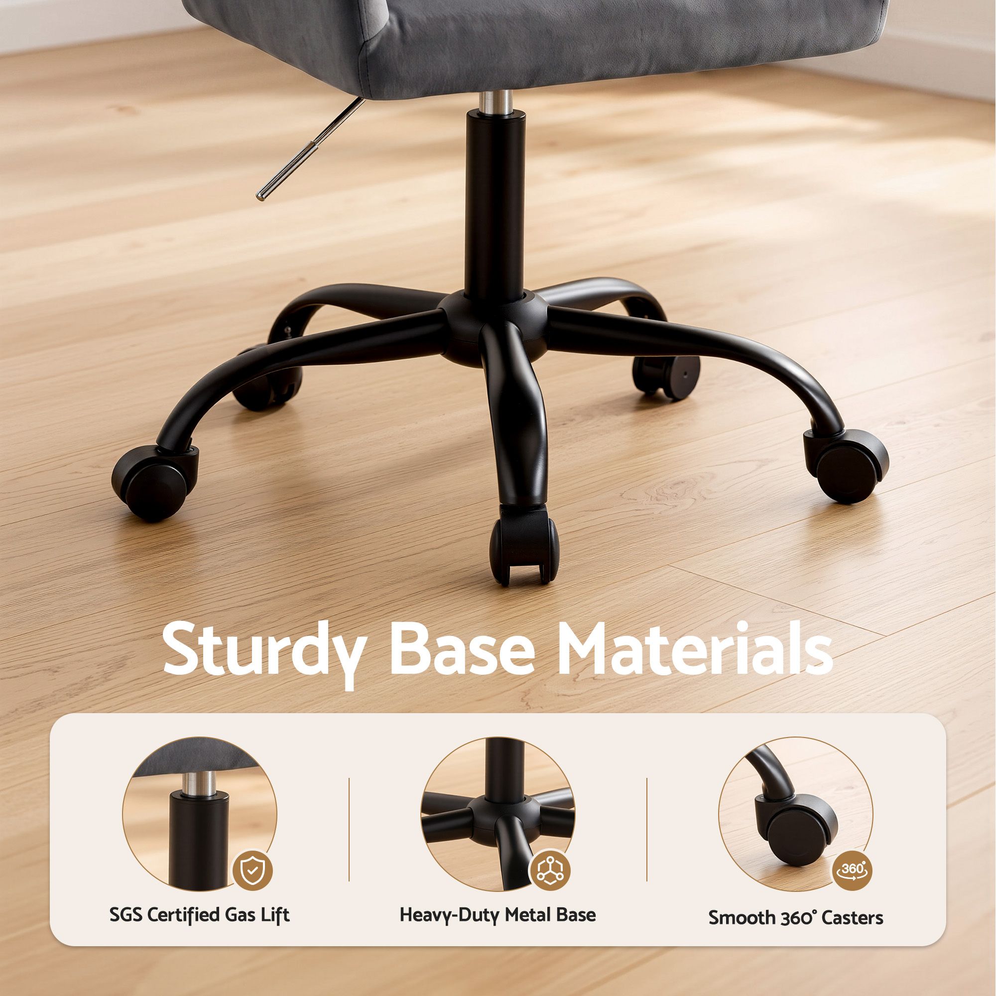 Artiss Office Chair Velvet Seat Dark Grey-Furniture > Bar Stools & Chairs-PEROZ Accessories