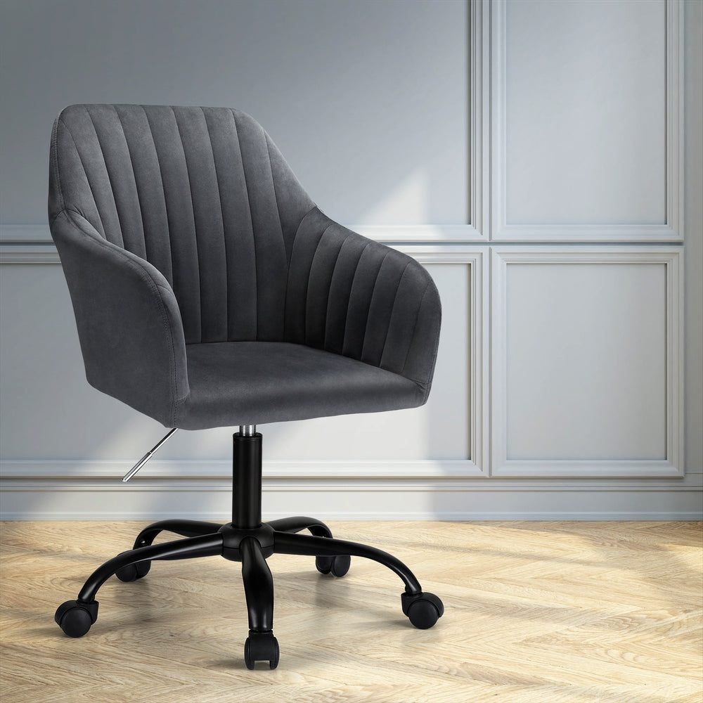 Artiss Office Chair Velvet Seat Dark Grey-Furniture > Bar Stools & Chairs-PEROZ Accessories