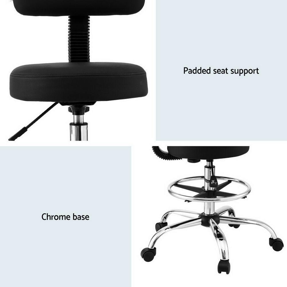 Artiss Office Chair Drafting Computer Standing Desk Chairs Ergonomic PU Black-Furniture > Office > Office & Desk Chairs-PEROZ Accessories