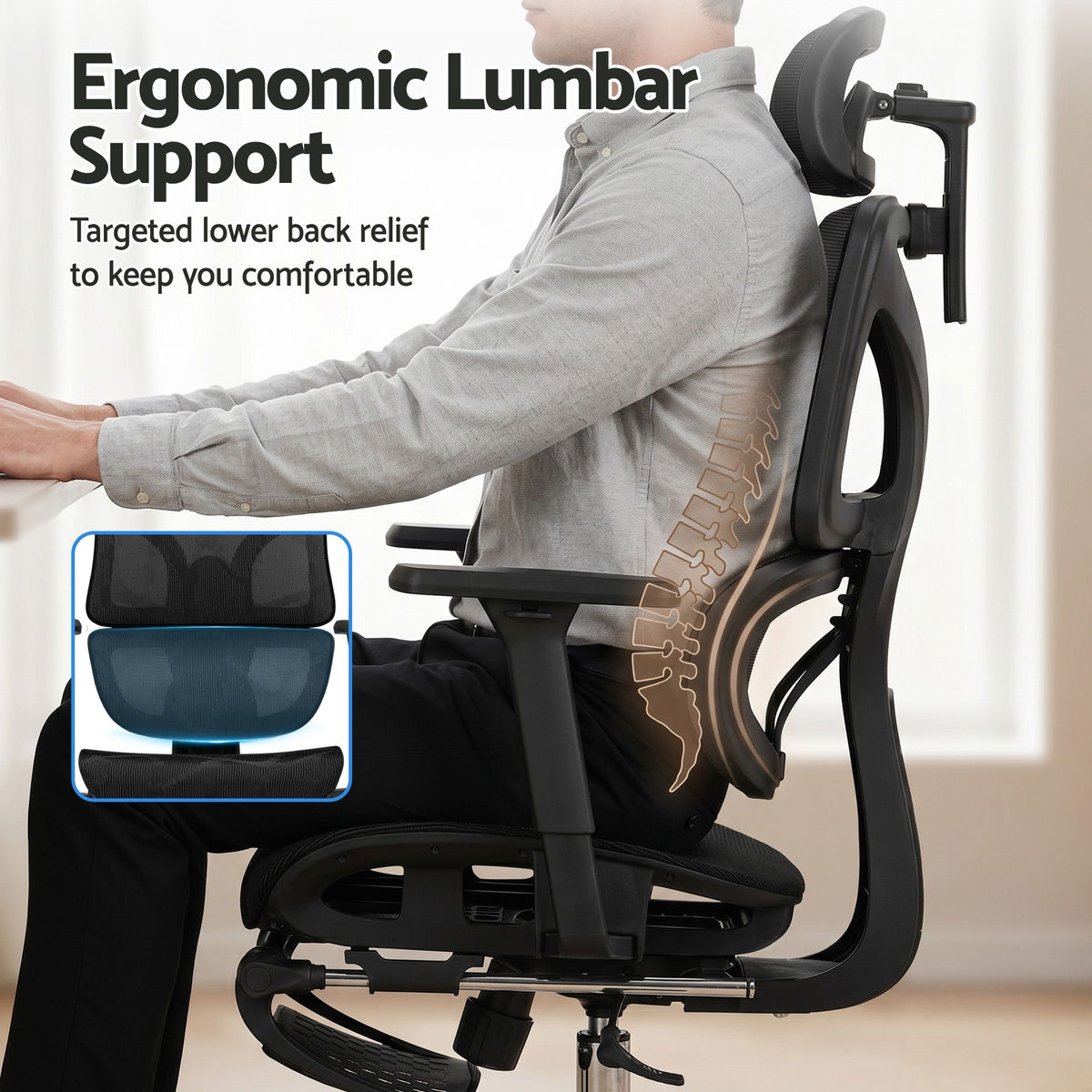 Artiss Ergonomic Office Chair Footrest Black-Furniture > Bar Stools & Chairs-PEROZ Accessories