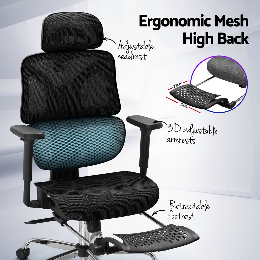 Artiss Ergonomic Office Chair Footrest Black-Furniture > Bar Stools & Chairs-PEROZ Accessories