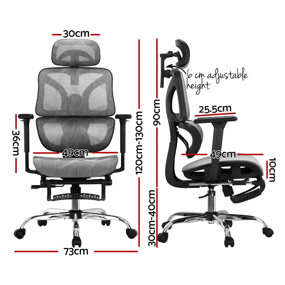 Artiss Ergonomic Office Chair Footrest Grey-Furniture > Bar Stools & Chairs-PEROZ Accessories