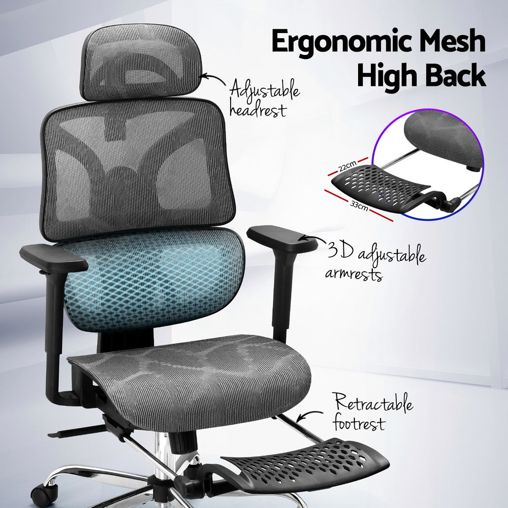 Artiss Ergonomic Office Chair Footrest Grey-Furniture > Bar Stools & Chairs-PEROZ Accessories