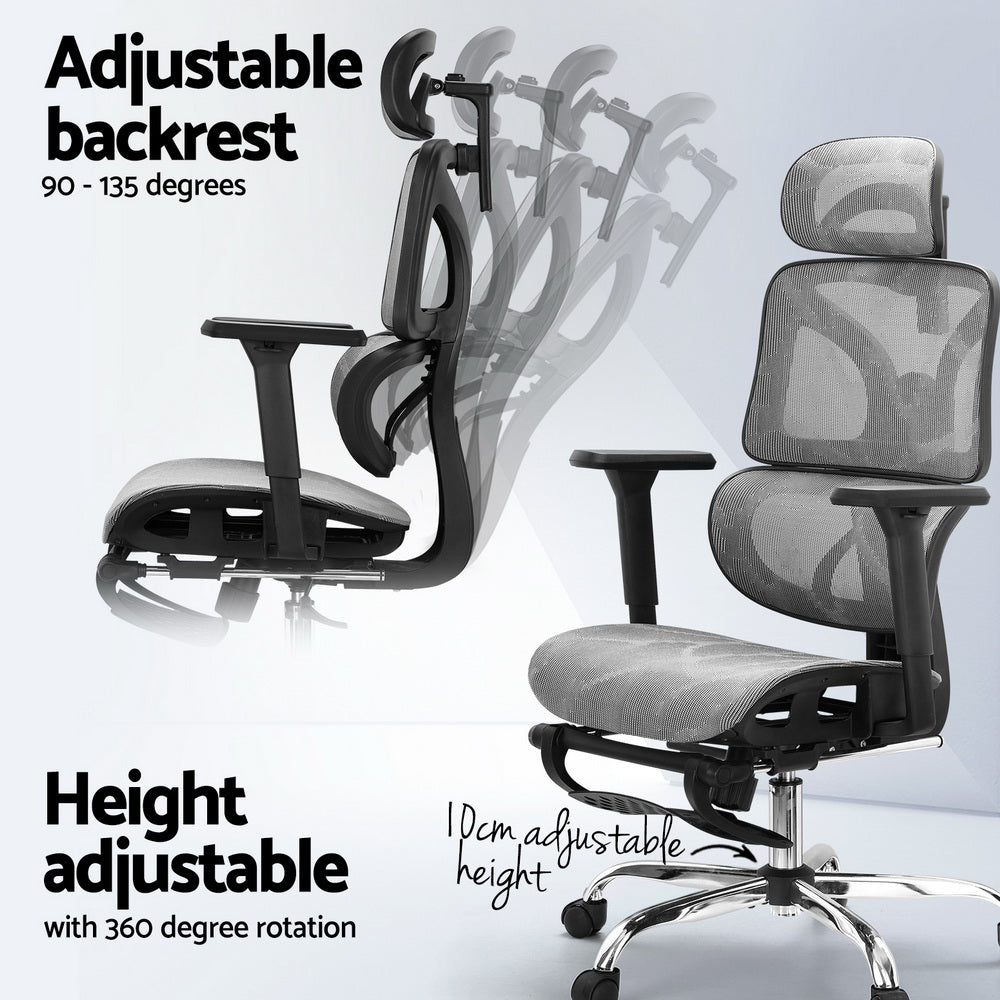 Artiss Ergonomic Office Chair Footrest Grey-Furniture > Bar Stools & Chairs-PEROZ Accessories
