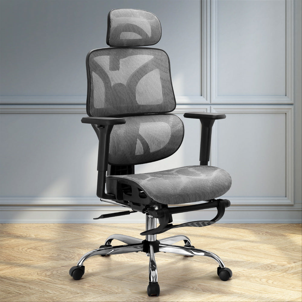 Artiss Ergonomic Office Chair Footrest Grey-Furniture > Bar Stools & Chairs-PEROZ Accessories