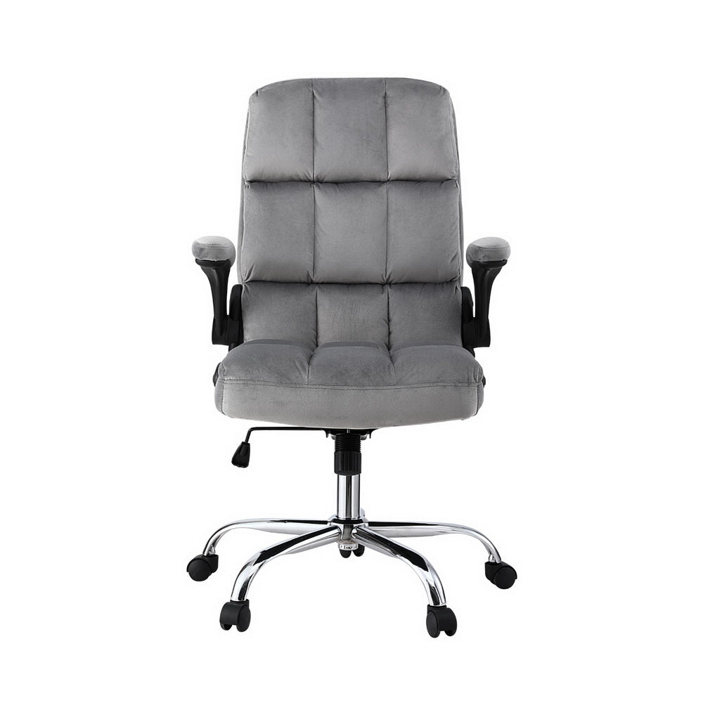 Artiss Office Chair Velvet Seat Racing Gaming Computer Desk Chairs Armrest Grey-Furniture > Office > Office & Desk Chairs-PEROZ Accessories