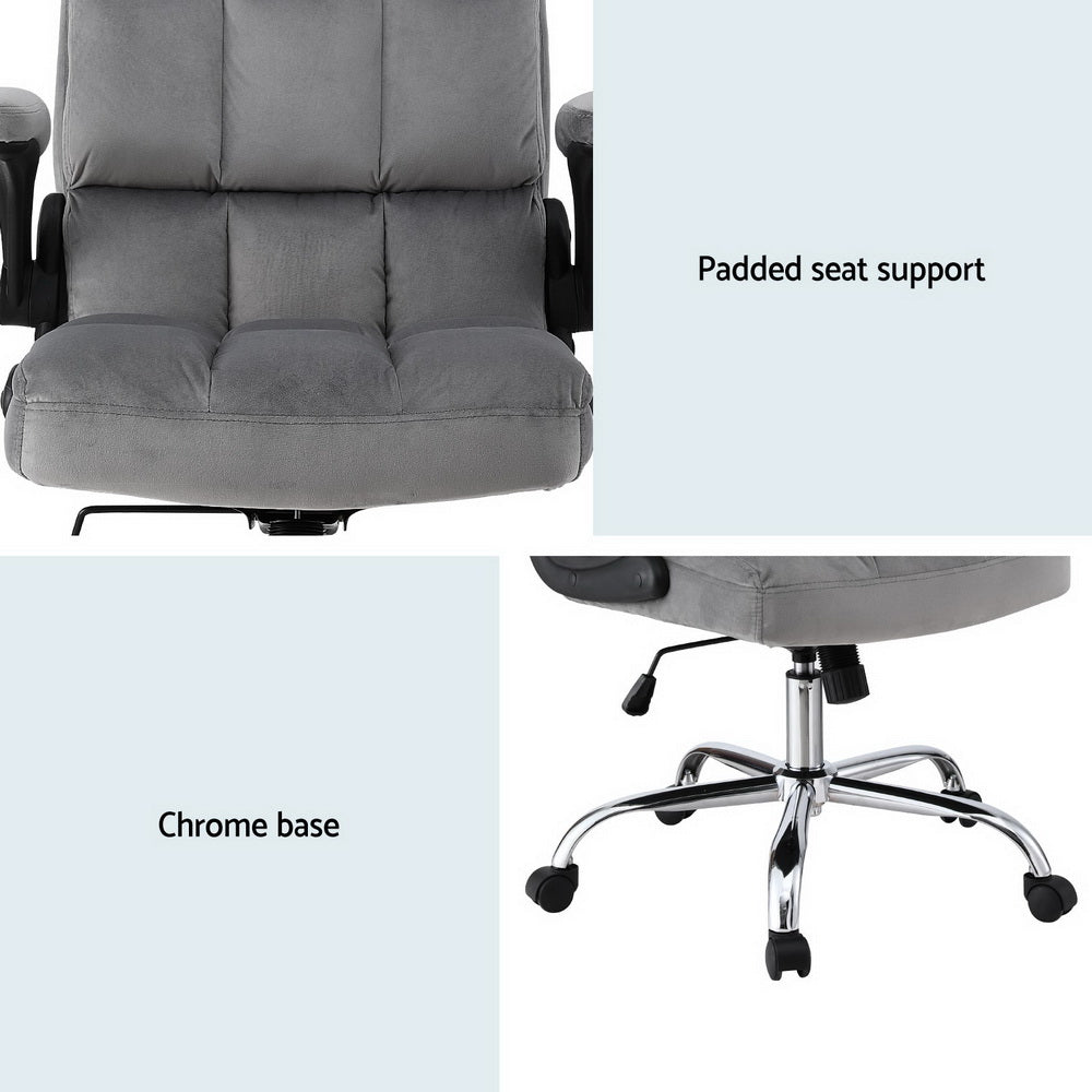 Artiss Office Chair Velvet Seat Racing Gaming Computer Desk Chairs Armrest Grey-Furniture > Office > Office & Desk Chairs-PEROZ Accessories