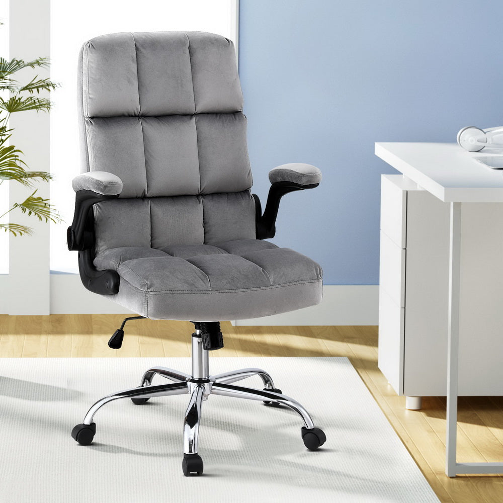 Artiss Office Chair Velvet Seat Racing Gaming Computer Desk Chairs Armrest Grey-Furniture > Office > Office & Desk Chairs-PEROZ Accessories