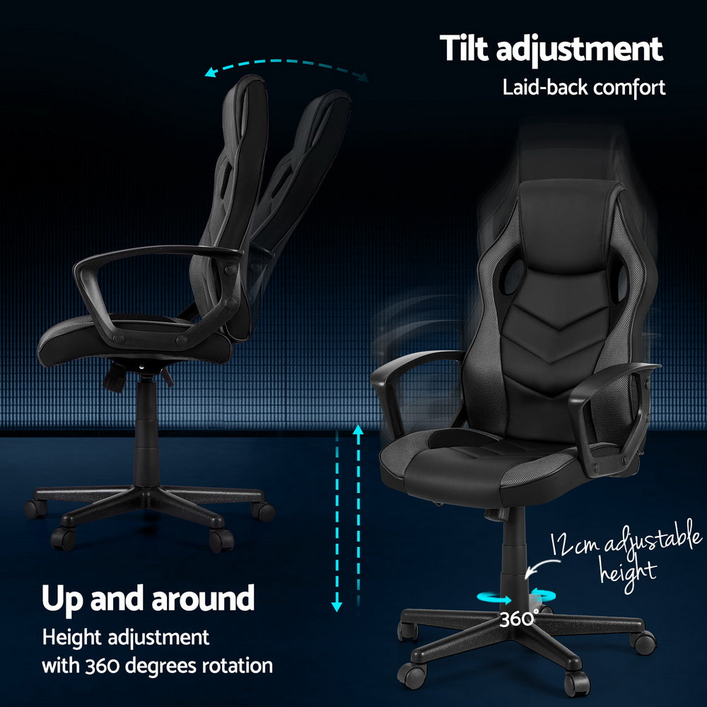 Artiss Gaming Office Chair Computer Chairs Grey-Furniture > Bar Stools & Chairs-PEROZ Accessories