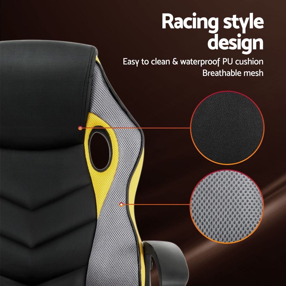 Artiss Gaming Office Chair Computer Executive Racing Chairs High Back Yellow-Furniture > Office-PEROZ Accessories