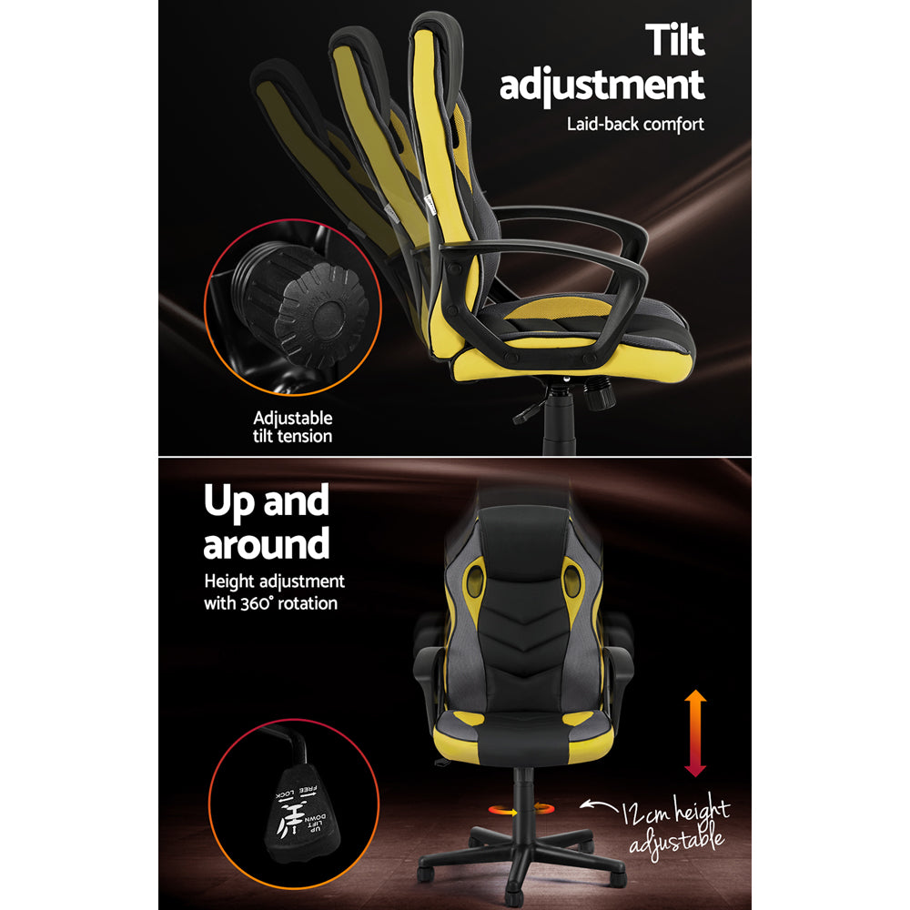 Artiss Gaming Office Chair Computer Executive Racing Chairs High Back Yellow-Furniture > Office-PEROZ Accessories