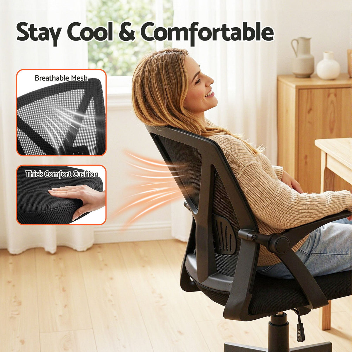 Artiss Mesh Office Chair Mid Back Black-Office Chairs-PEROZ Accessories