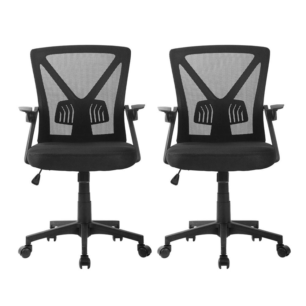 Artiss 2x Mesh Office Chair Mid Back Black-Furniture > Office > Office & Desk Chairs-PEROZ Accessories
