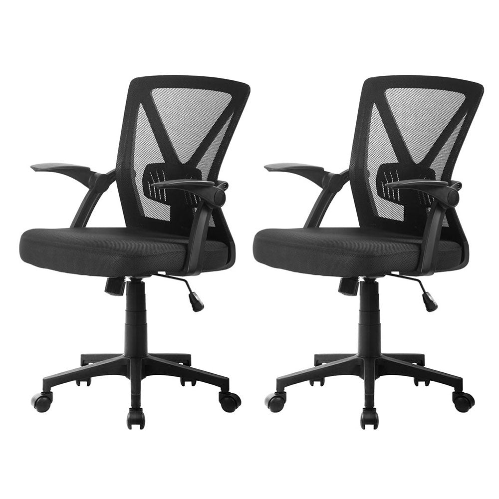 Artiss 2x Mesh Office Chair Mid Back Black-Furniture > Office > Office & Desk Chairs-PEROZ Accessories