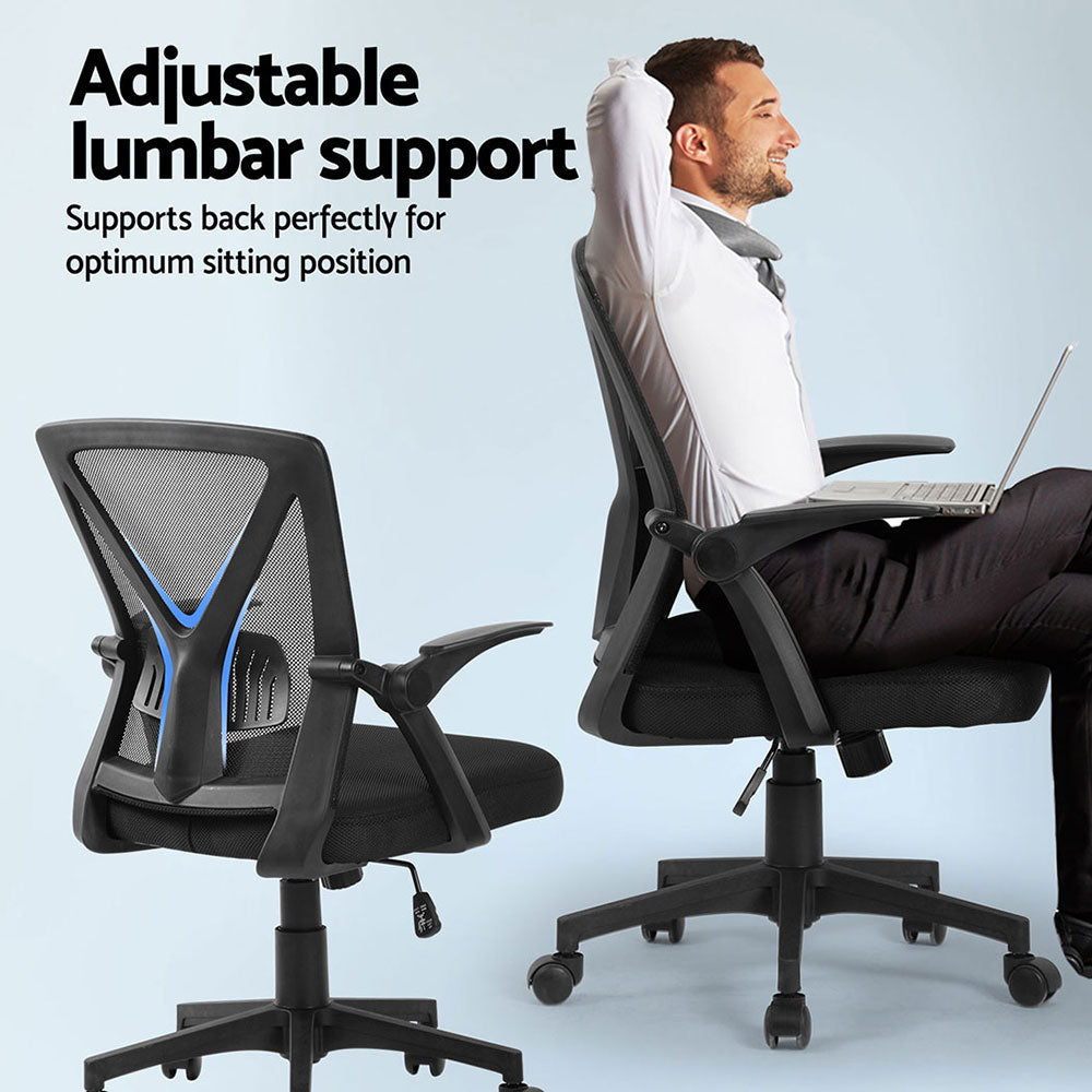 Artiss 2x Mesh Office Chair Mid Back Black-Furniture > Office > Office & Desk Chairs-PEROZ Accessories