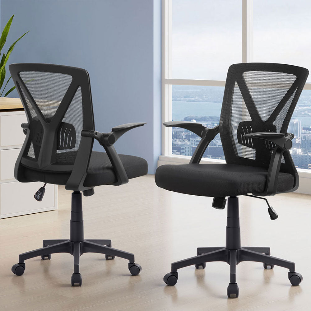 Artiss 2x Mesh Office Chair Mid Back Black-Furniture > Office > Office & Desk Chairs-PEROZ Accessories