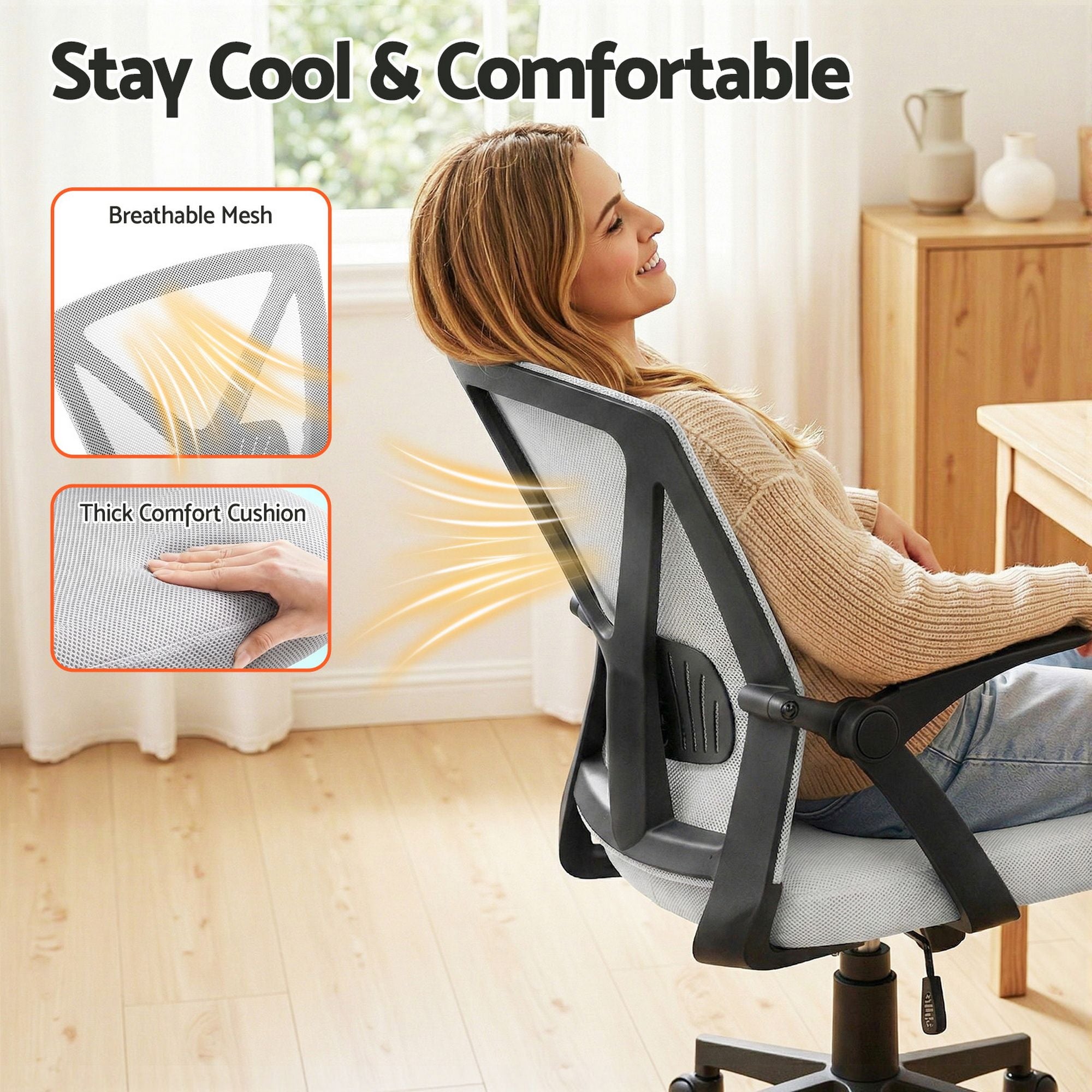 Artiss Mesh Office Chair Mid Back Grey-Office Chairs-PEROZ Accessories