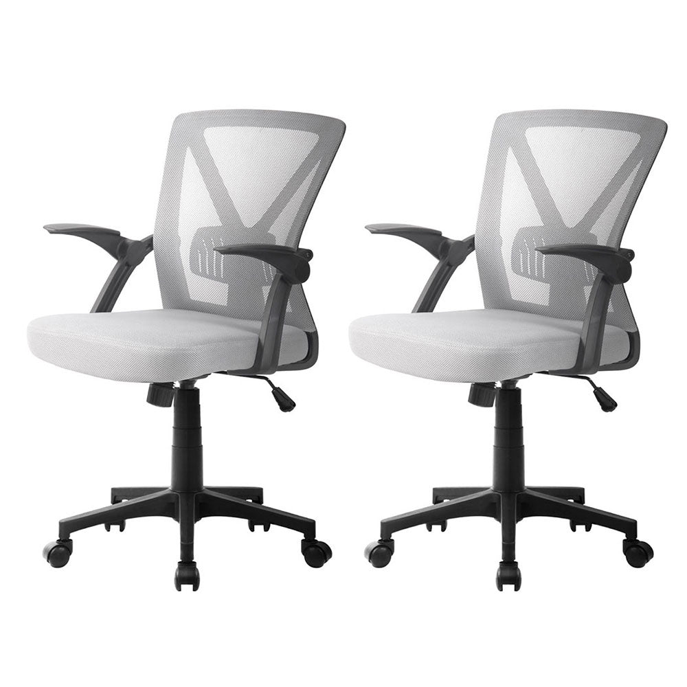 Artiss 2x Mesh Office Chair Mid Back Grey-Furniture > Office > Office & Desk Chairs-PEROZ Accessories