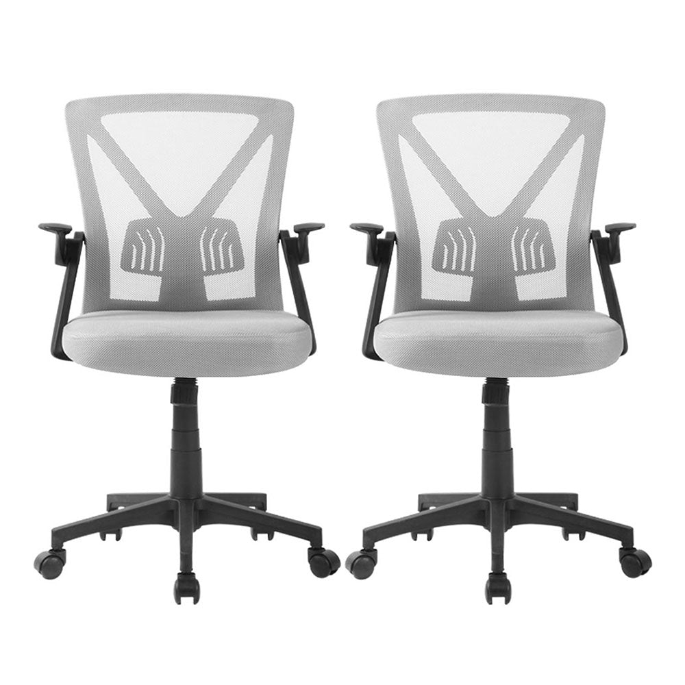 Artiss 2x Mesh Office Chair Mid Back Grey-Furniture > Office > Office & Desk Chairs-PEROZ Accessories
