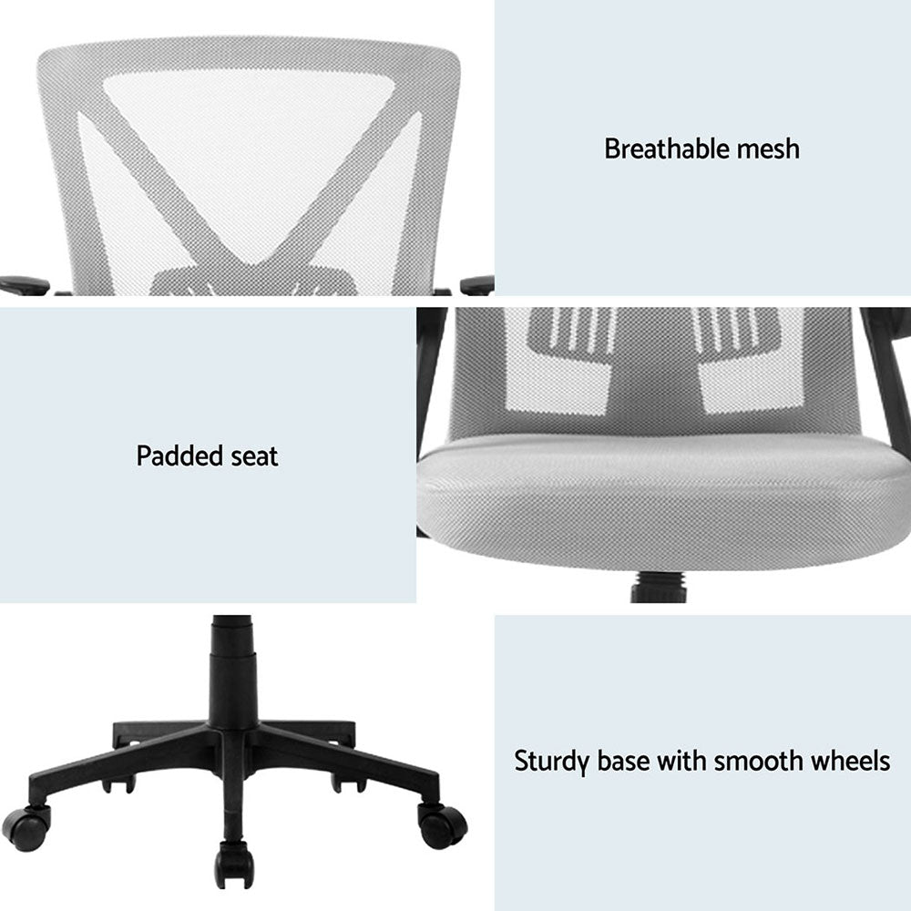 Artiss 2x Mesh Office Chair Mid Back Grey-Furniture > Office > Office & Desk Chairs-PEROZ Accessories