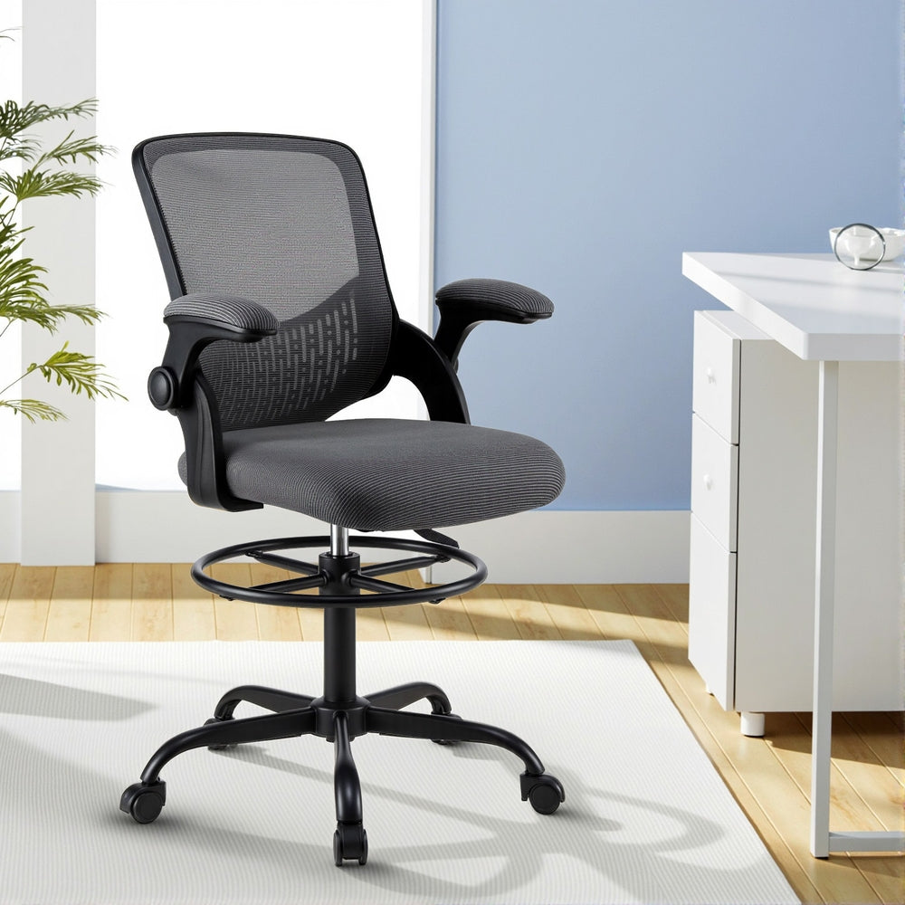 Artiss Office Chair Drafting Chairs Stool Computer Desk Studios Mesh Grey-Furniture > Office > Office & Desk Chairs-PEROZ Accessories