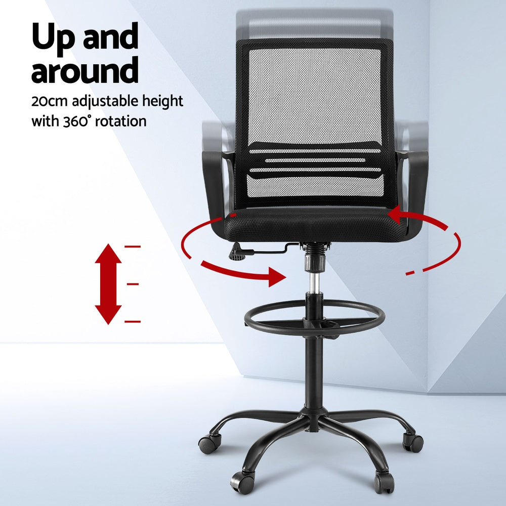 Artiss Office Chair Drafting Chairs Stool Computer Desk Studios Mesh Black-Furniture > Office > Office & Desk Chairs-PEROZ Accessories