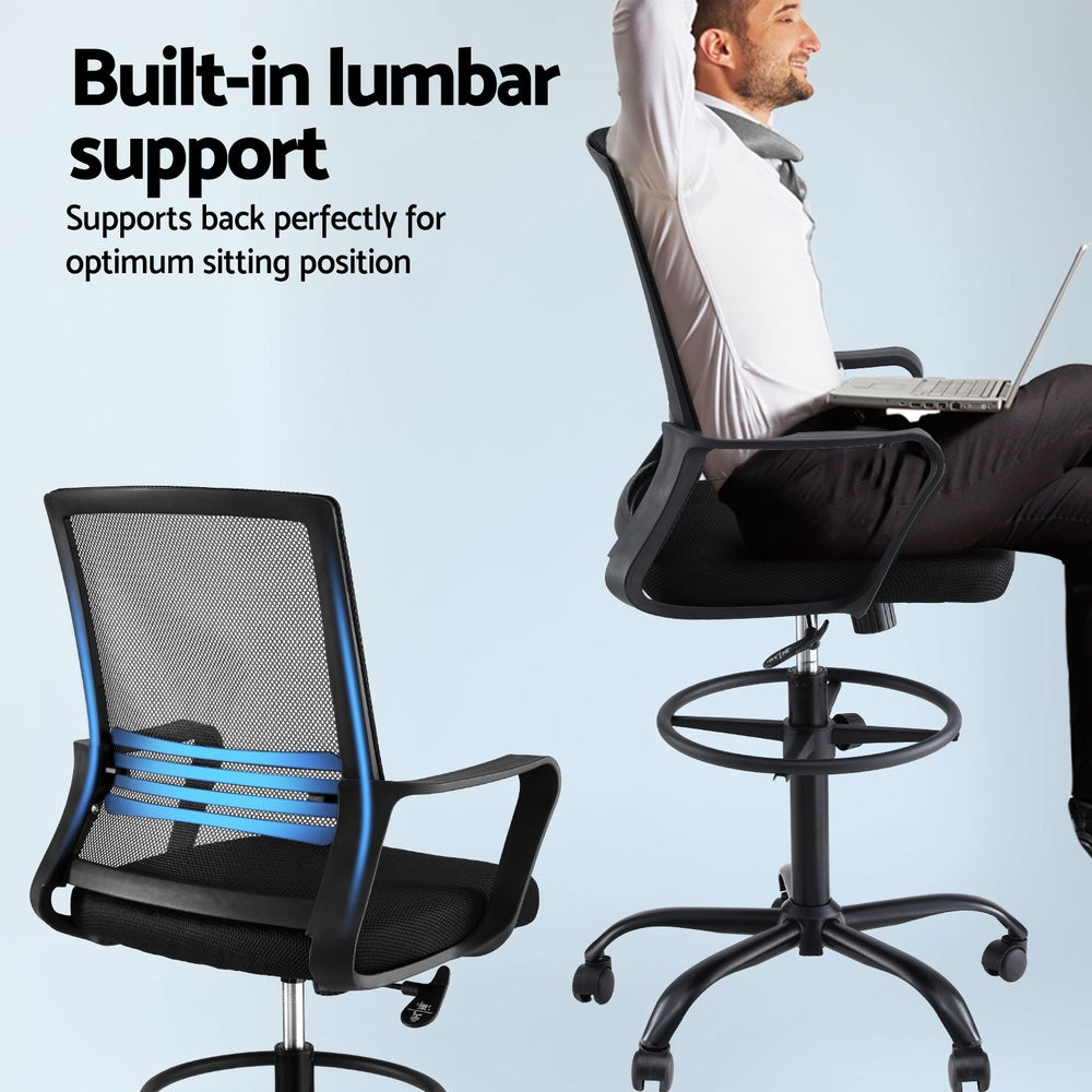 Artiss Office Chair Drafting Chairs Stool Computer Desk Studios Mesh Black-Furniture > Office > Office & Desk Chairs-PEROZ Accessories