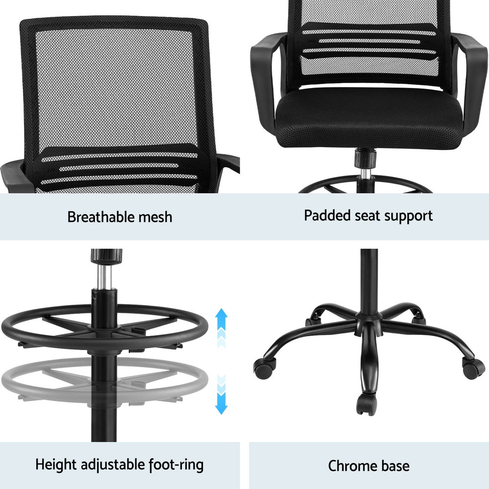 Artiss Office Chair Drafting Chairs Stool Computer Desk Studios Mesh Black-Furniture > Office > Office & Desk Chairs-PEROZ Accessories