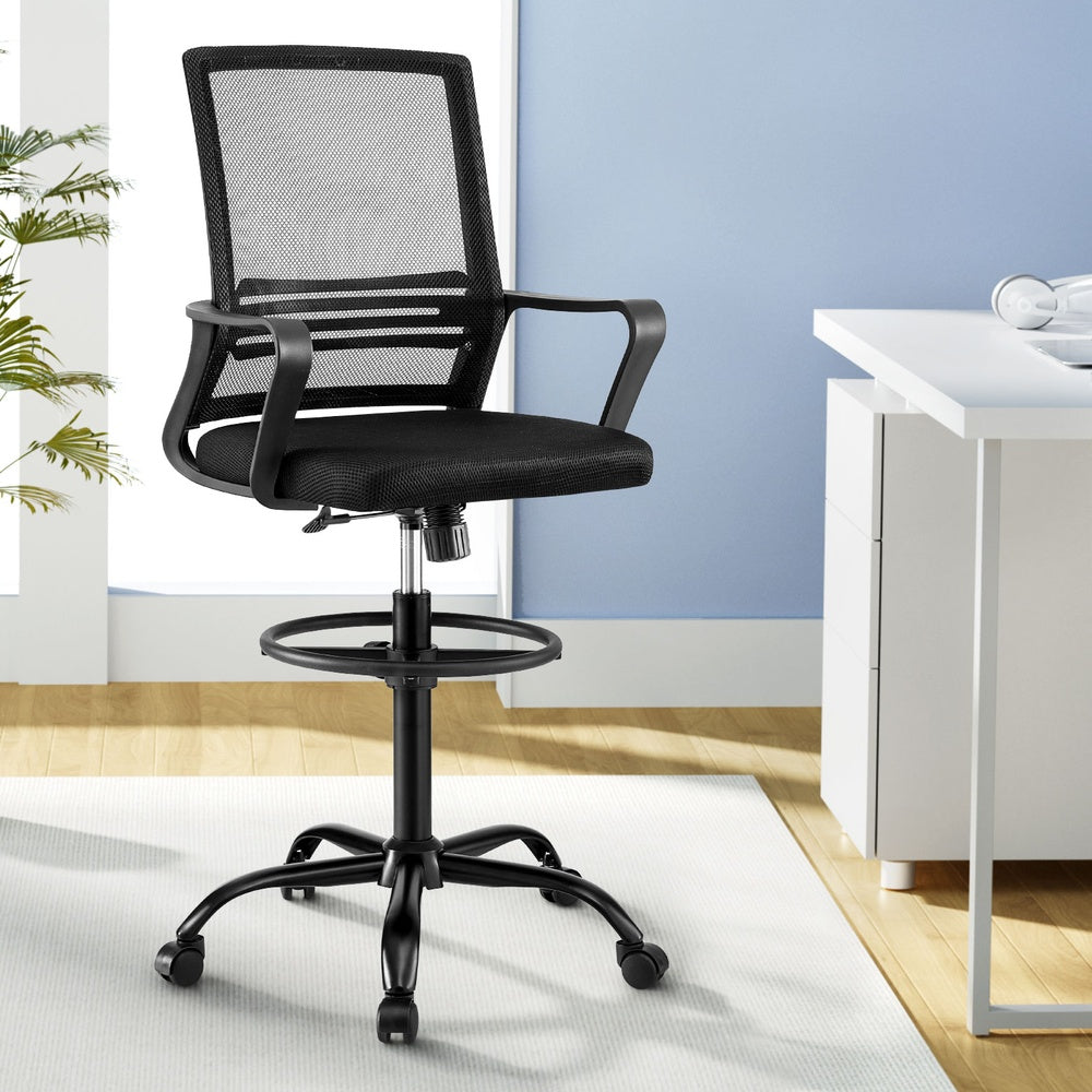 Artiss Office Chair Drafting Chairs Stool Computer Desk Studios Mesh Black-Furniture > Office > Office & Desk Chairs-PEROZ Accessories