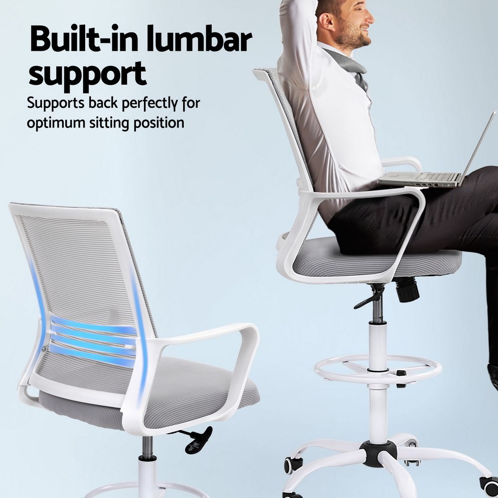 Artiss Office Chair Drafting Chairs Stool Computer Desk Studios Mesh White-Furniture > Office > Office & Desk Chairs-PEROZ Accessories