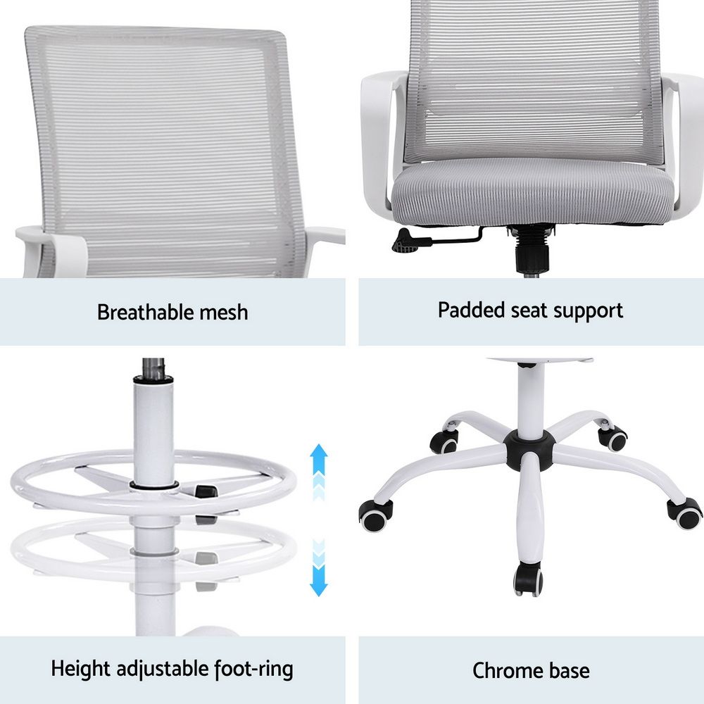 Artiss Office Chair Drafting Chairs Stool Computer Desk Studios Mesh White-Furniture > Office > Office & Desk Chairs-PEROZ Accessories