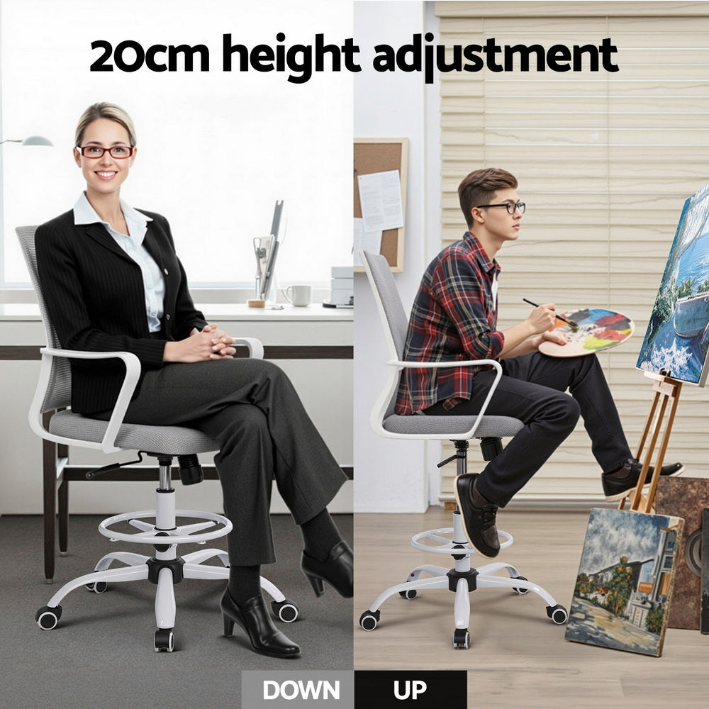 Artiss Office Chair Drafting Chairs Stool Computer Desk Studios Mesh White-Furniture > Office > Office & Desk Chairs-PEROZ Accessories