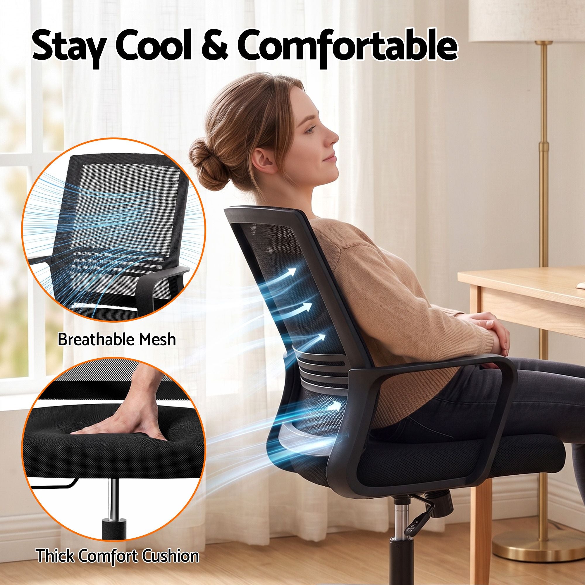 Artiss Mesh Office Chair Mid Back Black-Office Chairs-PEROZ Accessories