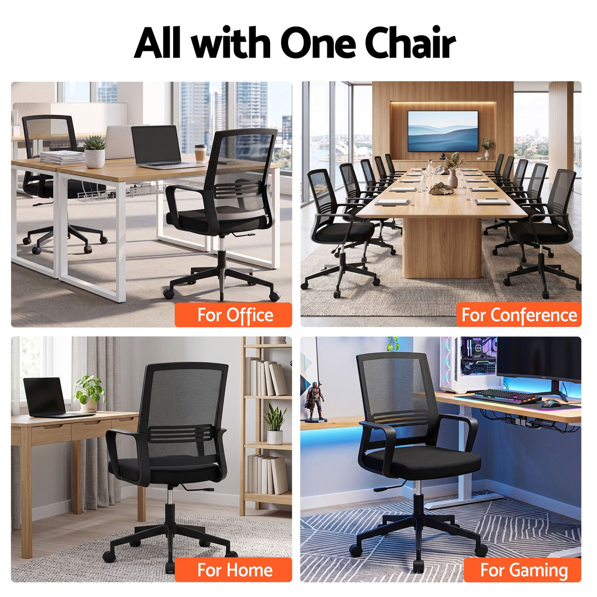 Artiss Mesh Office Chair Mid Back Black-Office Chairs-PEROZ Accessories