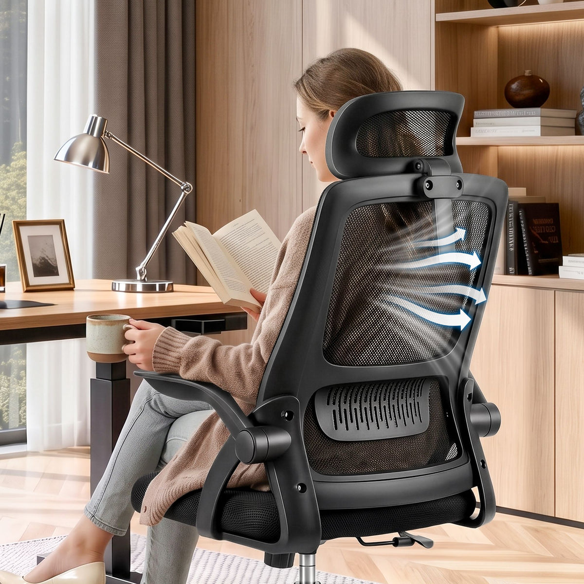 Artiss Ergonomic Office Chair Mesh Deak Chair with Flip-up Arms Adjustable Headrest Black-Furniture > Office > Office & Desk Chairs-PEROZ Accessories