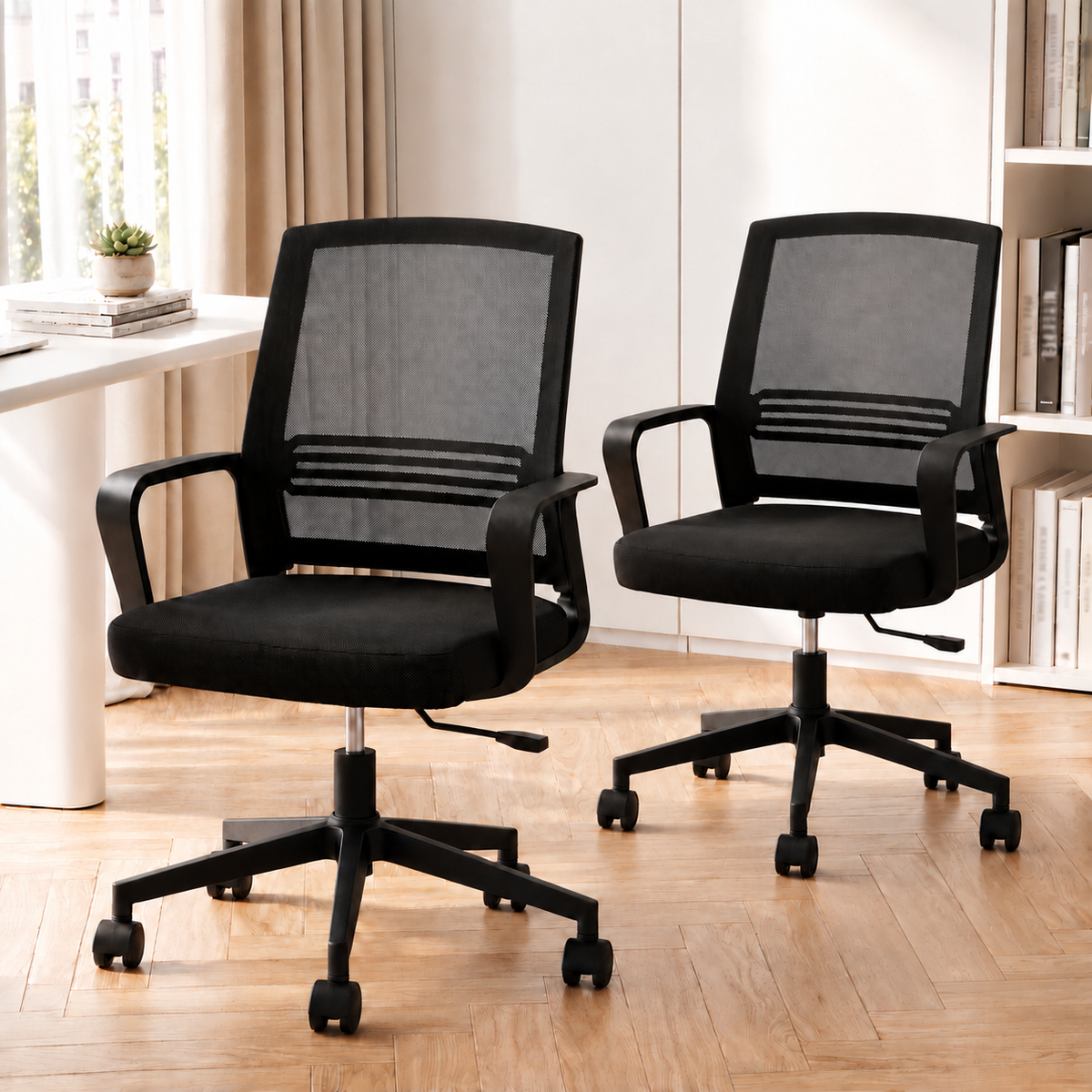 Artiss 2x Ergonomic Office Chair Mesh Mid Back Home Office Desk Chairs with Lumbar Support Black-Furniture > Office > Office & Desk Chairs-PEROZ Accessories