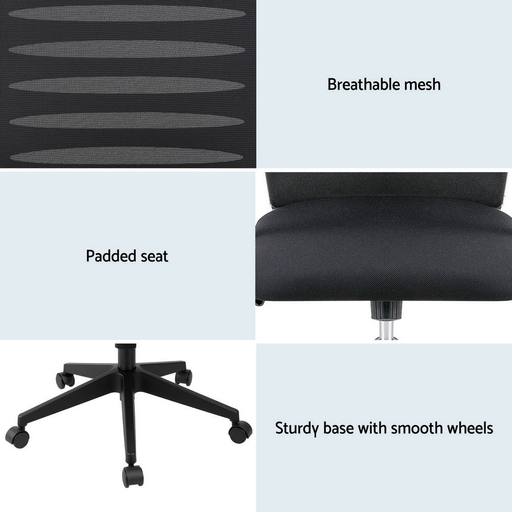 Artiss Ergonomic Office Chair Mesh Computer Desk Chairs with Lumbar Support, Height Adjustment Swivel Chair Mid Back for Home Office Study, Black-Furniture > Office > Office & Desk Chairs-PEROZ Accessories