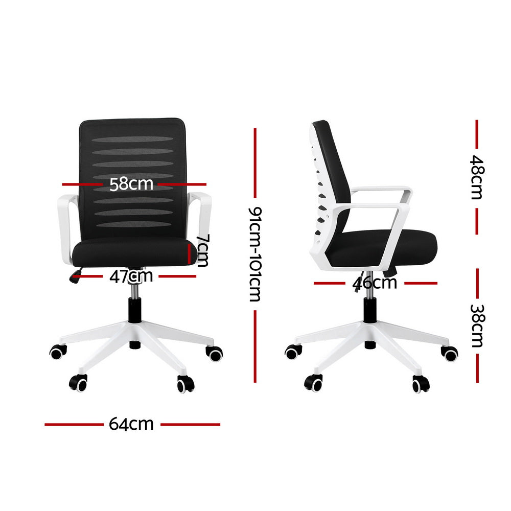 Artiss Ergonomic Office Chair Mesh Computer Desk Chairs with Lumbar Support, Height Adjustment Swivel Chair Mid Back for Home Office Study, Black and White-Furniture > Office > Office & Desk Chairs-PEROZ Accessories