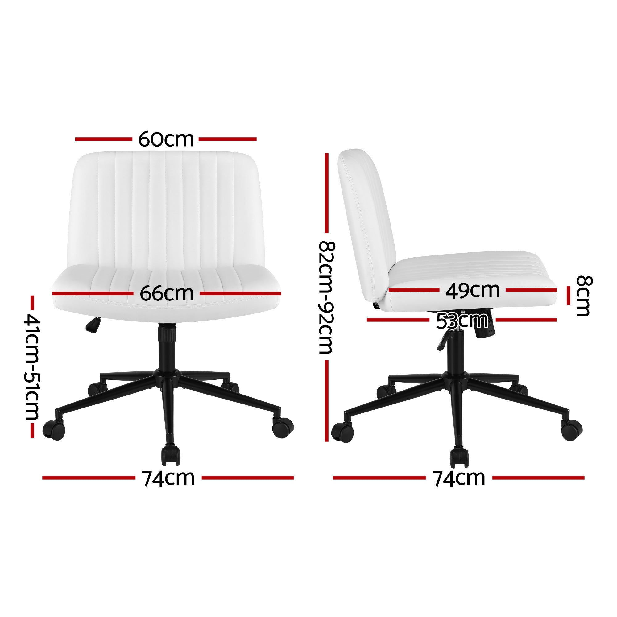 Artiss Criss Cross Chair with Wheels Wide Cross Legged Office Desk Vanity Chair PU Leather, Armless Height Adjustable Swivel Home Office Chair for Home Computer Task, White-Furniture > Office > Office & Desk Chairs-PEROZ Accessories