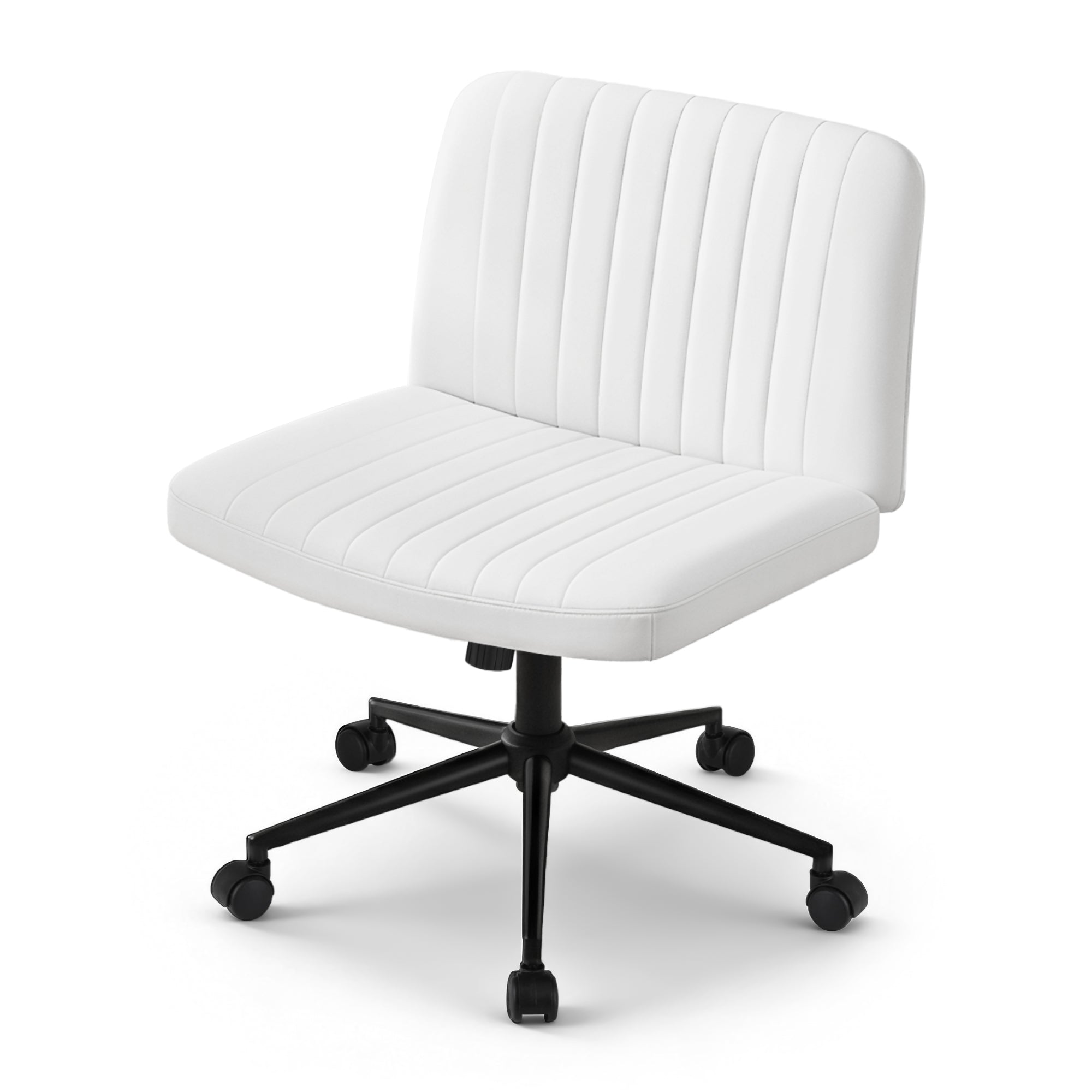 Artiss Criss Cross Chair with Wheels Wide Cross Legged Office Desk Vanity Chair PU Leather, Armless Height Adjustable Swivel Home Office Chair for Home Computer Task, White-Furniture > Office > Office & Desk Chairs-PEROZ Accessories