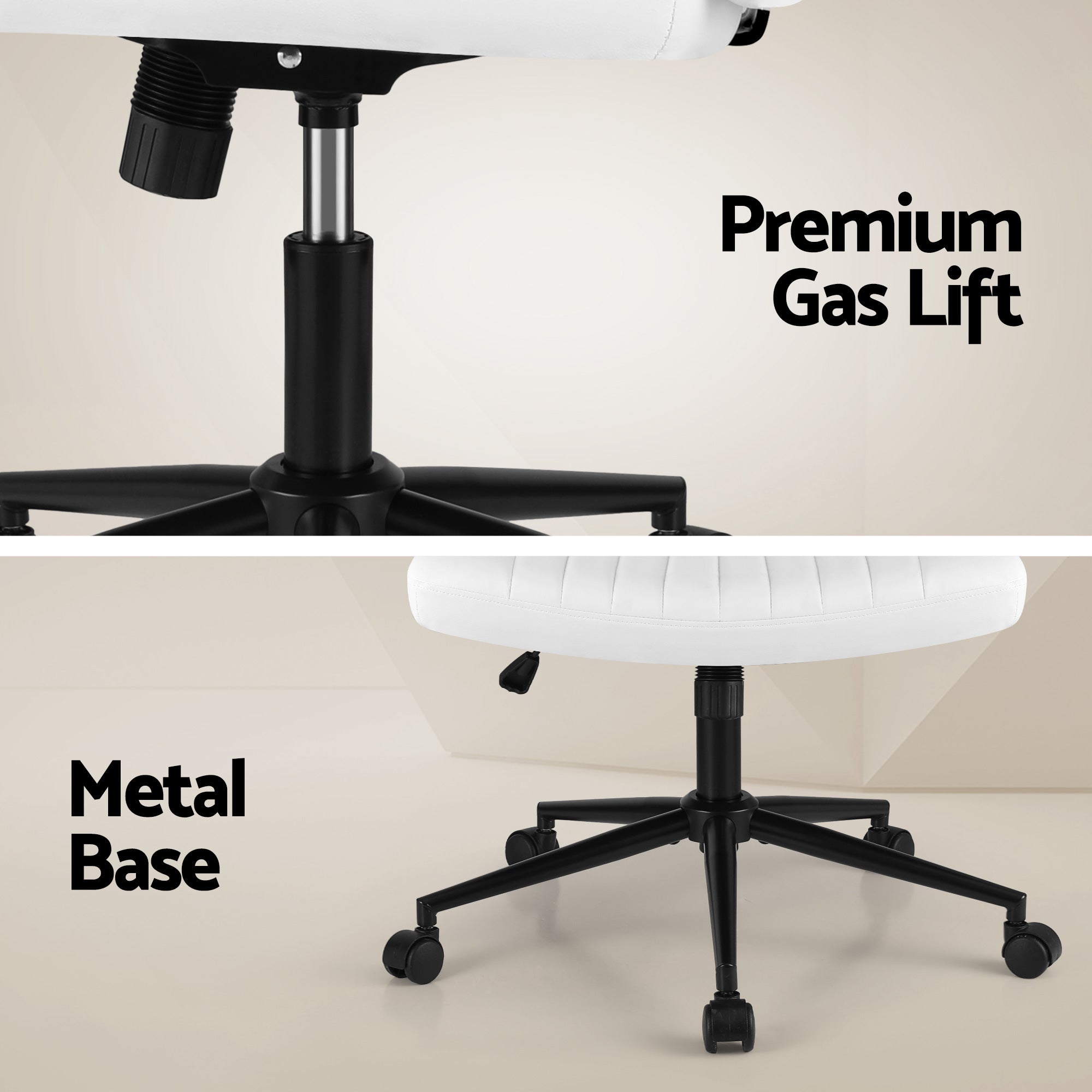 Artiss Criss Cross Chair with Wheels Wide Cross Legged Office Desk Vanity Chair PU Leather, Armless Height Adjustable Swivel Home Office Chair for Home Computer Task, White-Furniture > Office > Office & Desk Chairs-PEROZ Accessories